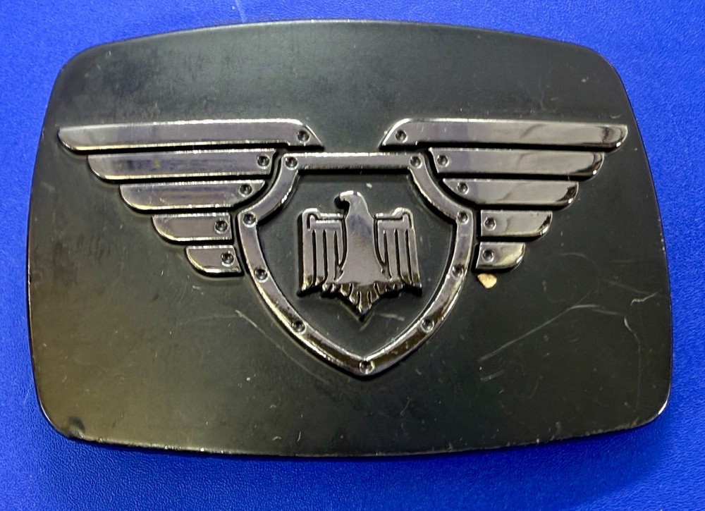 Thunderbird Shield Wings Crest Logo 90&rsquo;s Black Belt Buckle Chrome Brand #6172