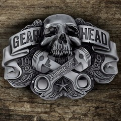 Men&rsquo;s Gear Head Piston Skull Biker Belt Buckle