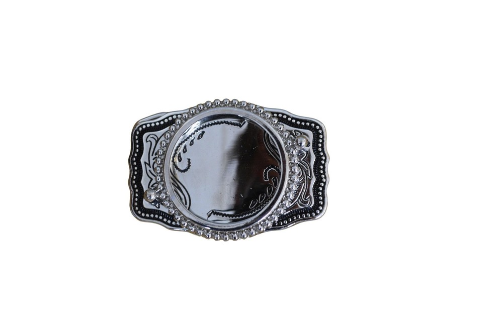 Vintage Western Belt Buckle Silver Metal Oval Scrollwork Made In USA Cowboy 90s