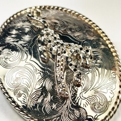 Western Engraved Style Rhinestone Leopard Cowboy Belt Buckle