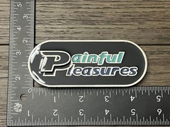 Painful Pleasures Enamel Belt Buckle Black Teal Blue Oval Logo Collectible Lapel