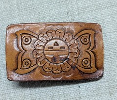 vintage TOOLED belt buckle NATIVE AMERICAN INDIAN leather SOUTHWESTERN navajo