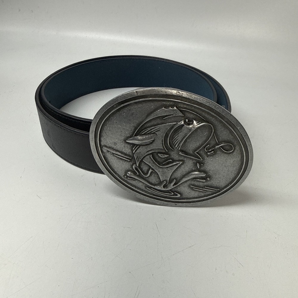 Bev Buckle Original Gone Fishing Beverage Holding Belt Buckle Black Belt USA