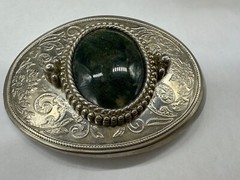 ESTATE SILVER TONE BELT BUCKLE GREEN AGATE SOUTHWESTERN STYLE MEN WOMEN UNISEX