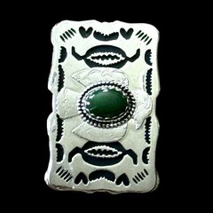 Vtg Southwestern Belt Buckle Green Stone Silver Thunderbird Zuni Navajo Bird