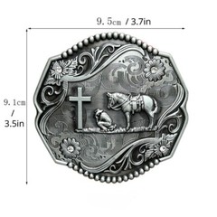 Large Western Belt Buckle for Men Retro Rodeo Wear Praying Cowboy At The Cross