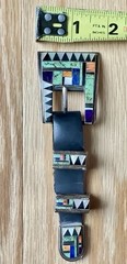 Vintage Navajo Raymond Delgarito Signed Multi-Stone Stamped Ranger Belt Buckle