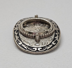 Vintage Two Tone Western Belt Buckle Coin or Stone Holder Engraved Scroll Work