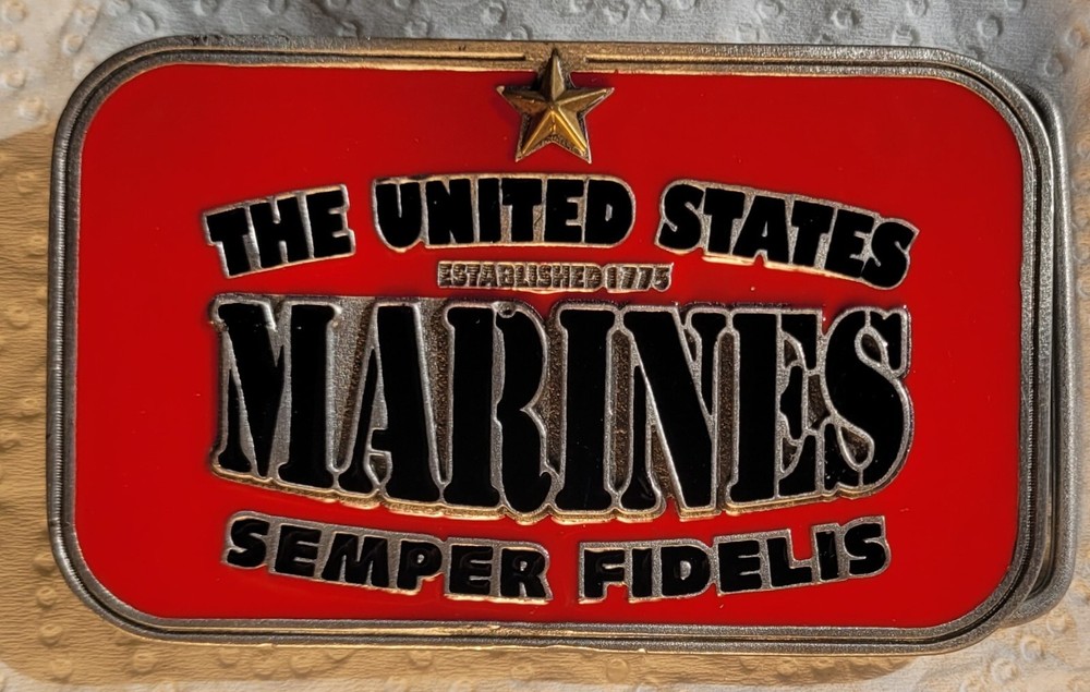 US Marine Corps Pewter/Enamel Belt Buckle – Great Gift – Free Shipping