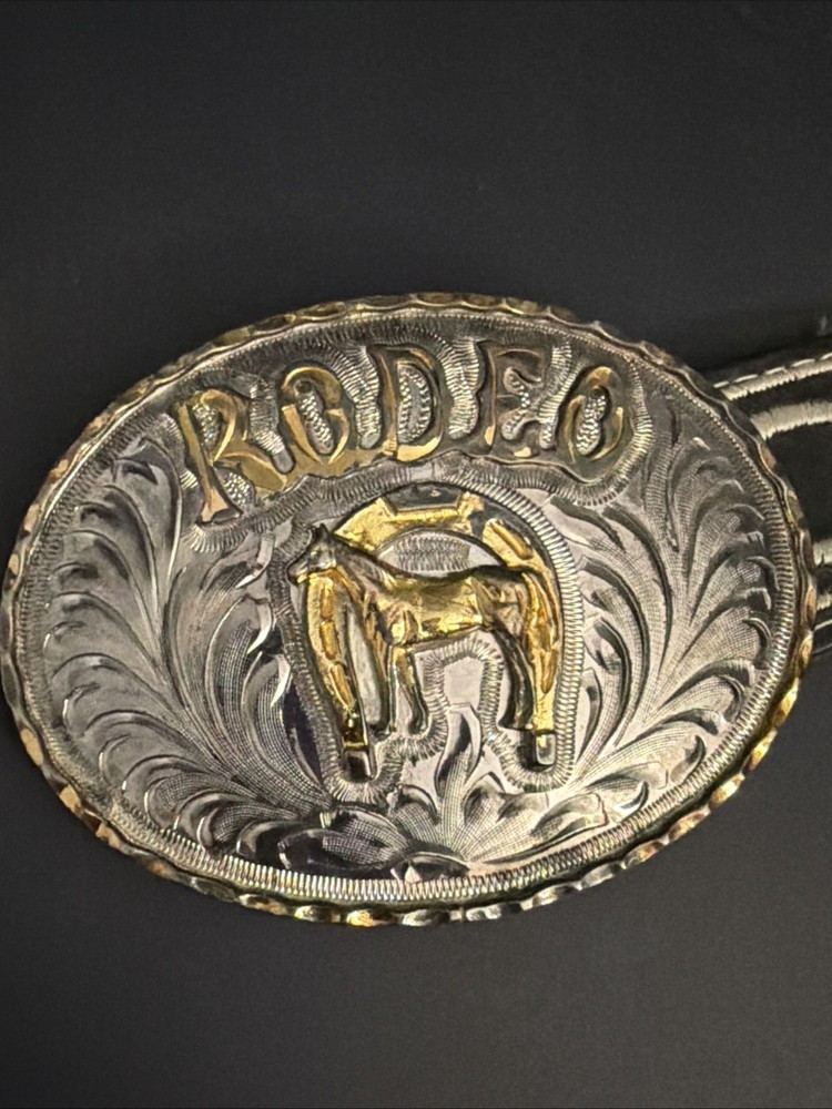 Vintage Artes Valenzuela AV Rodeo Horse Buckle & Charro Belt Mexico