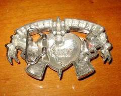 Rock Rebel Belt Buckle Dagger in Heart Buckle Never Again Silvertone Metal