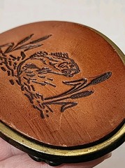 Vintage 70s Fishing Belt Buckle Brass Fish Scene Made USA Western Resin Inlay