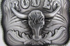 扣时尚银牛银色金属西部牛仔 3D Rodeo 长角德克萨斯州-