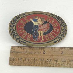 VINTAGE ADM SQUARE DANCING BELT BUCKLE RED ENAMEL Western