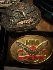 NRA Golden Eagles Metal Western Belt Buckle Lot, Gold/Silver Oval Logo Designs