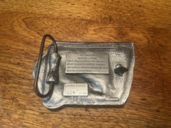 Vintage Iowa Wildlife Federation Metal Fish Belt Buckle Muskie hunt