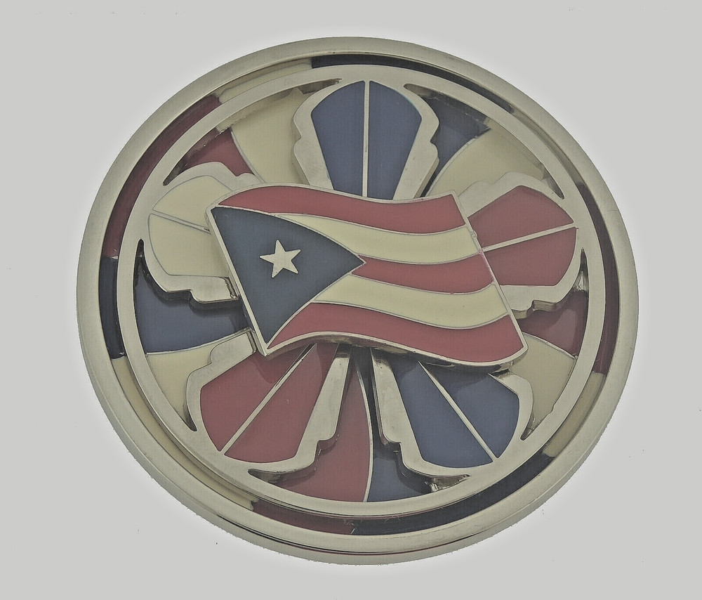 Puertorriqueñas Puertorriqueños Puerto Rico USA Flag Belt Buckle Vintage Spinner