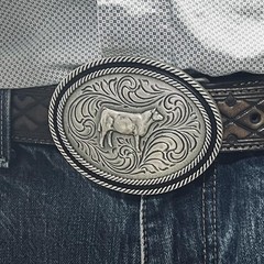Montana Silversmiths Attitude Show Steer Western Oval Belt Buckle