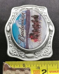 BUDWEISER BEER DRAFT HORSES SLEIGH COLORED PICTURE LICENSED BELT BUCKLE 2006