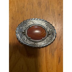 Western Faux Agate Scroll Belt Buckle Silver Brown