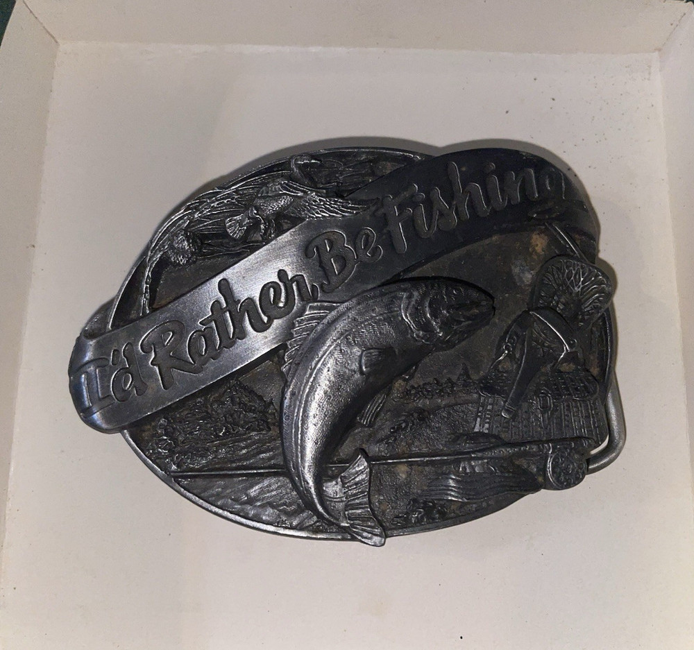 Men&rsquo;s Western Fish Belt Buckle, Silver Metal Antique Finish, Fits 1.5 in