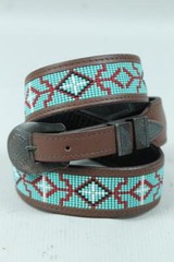 UNCLE SAM W Sterling Silver Buckle Navajo Native Turquoise Beaded Leather BELT