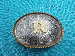 MONTANA SILVERSMITHS MEN&rsquo;S STERLING SILVER PLATE LETTER « R » WESTERN BELT BUCKLE