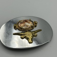 Western Oval Texas Longhorn Sterer Belt Buckle Jasper Agate Stone Unisex