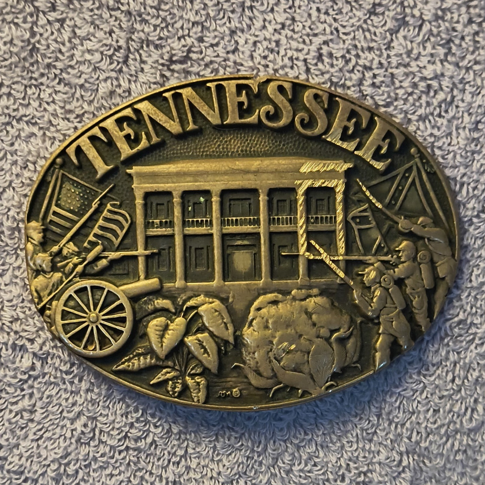 Vintage Tennessee Solid Brass Oval Western Belt Buckle 1.5in Awards Design Medal