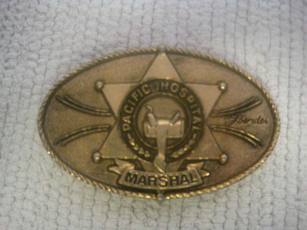 Vintage Pacifica Hospital Marshal Badge Belt Buckle 3 1/2&Prime; x 2 1/4&Prime;