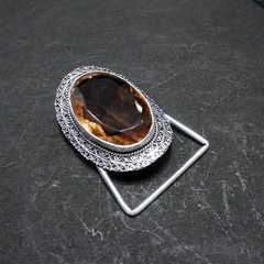 Vintage Western Belt Buckle Smoky Quartz Stone Silver Tone Cowboy Men Accessory