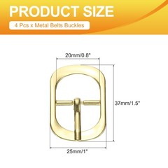 4 Pcs 0.8 Inch Single Prong Buckle Oval Center Bar Buckle, Gold Tone