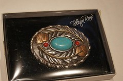 Blazin Roxx Western Belt Buckle Oval Turquoise Stone with Feathers 37961