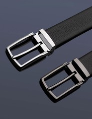Men&rsquo;s Genuine Leather Dress Belt, 32&Prime;-34&Prime; Waist Adjustable, Silver-black068