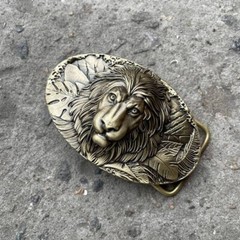 Mens Belt Buckle « LION » Solid Handmade Brass Buckle Vintage Viking