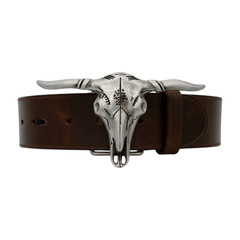 Men Western Fashion Silver Metal Big Belt Buckle Long Horn Texas Cow Bull Skull