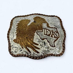 Vintage Crumrine Two-Tone Silver Gold Eagle Texas State Western Belt Buckle USA