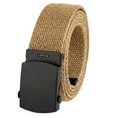 Canvas Web Belt Military Style with Black Buckle and Tip 56&Prime; One Size, Khaki