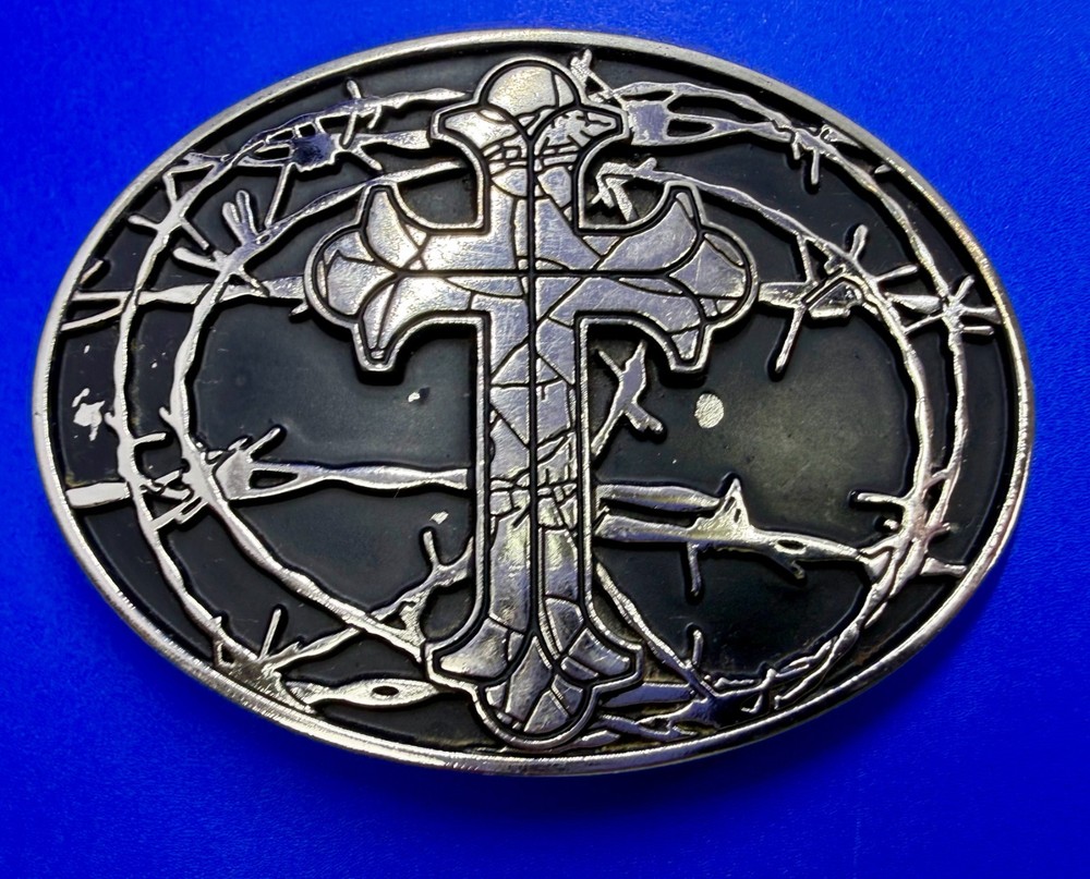 Iron Cross Barbed Wire Religious Gothic Punk Bikers Chrome Brand Belt Buckle