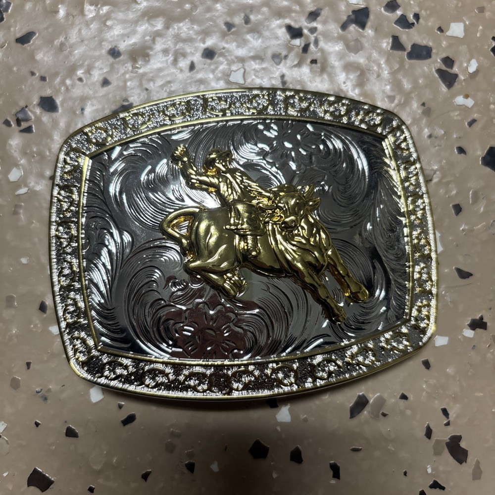 Rock Bull Ride Rodeo Cowboy Texas Western Shine Belt Buckle