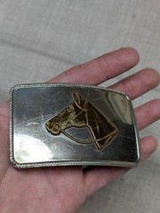 1970s vintage HORSE HEAD belt buckle NICKEL SILVER cowboy WESTERN rodeo