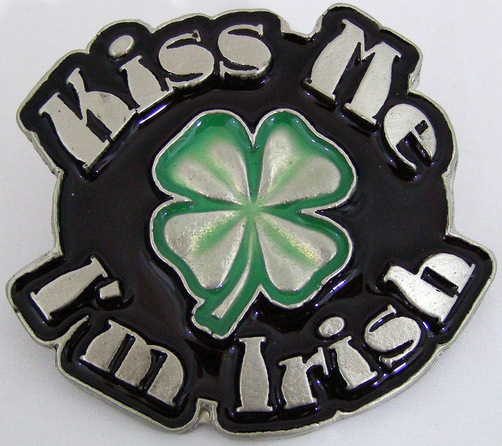 BELT BUCKLES USA « Kiss Me I&rsquo;m Irish » 4 Leaf Clover Black Green Irish Celtic NWOT