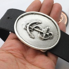 Antique Silver Look Maritime Anchor Relief Oval Belt Buckle