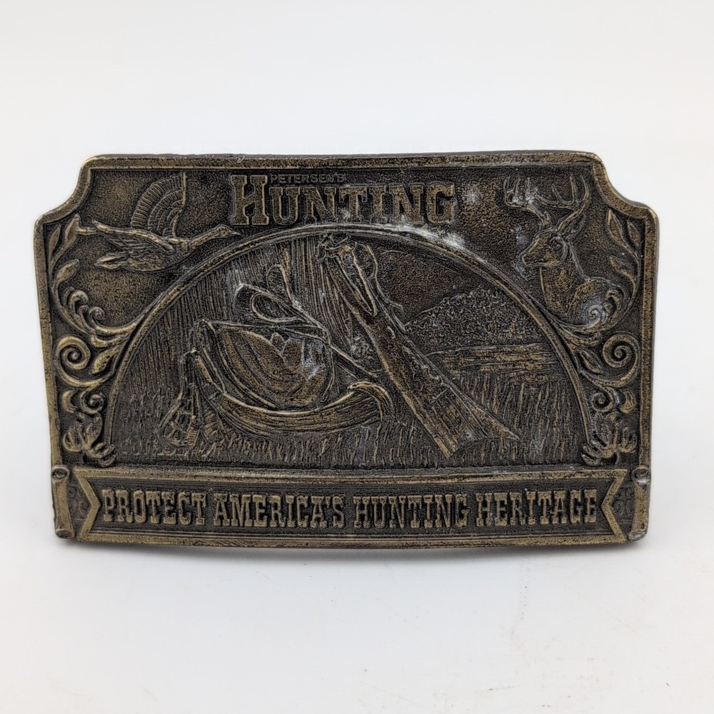 Vintage 1976 Brass Belt Buckle Hunting Protect America’s Hunting Heritage 3.5&Prime; x