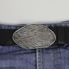 Dark Antique Silver Oval Belt Buckle Organic Textured Finish