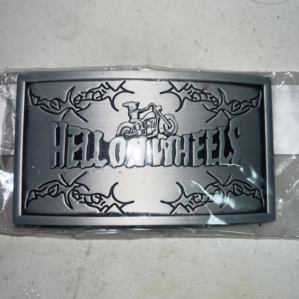 Hell On Wheels Biker Belt Buckle Silver Western Metal 4” Wide