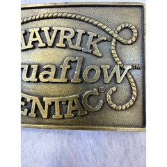 Vintage Mavrik Aquaflow Pentac Brass Tone Rectangular Belt Buckle Industrial 3in