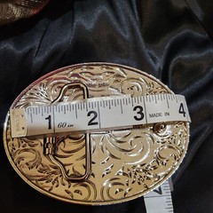 Crossed guns Western belt Buckle oval Gold Silver Heavy blue stone accents
