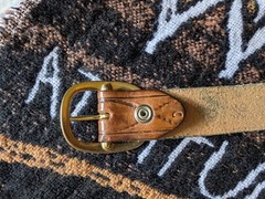 Vintage Western Leather Belt Unmarked Brass Buckle Hand Tooled sz 46 Used