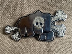 Vintage Rhinestones Punching Fist Skulls Belt Buckles Set Of 2